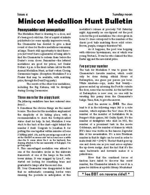 Medallion Hunt Bulletin 4